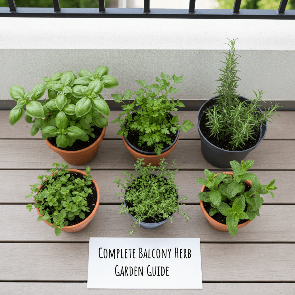 complete balcony herb garden on small balcony