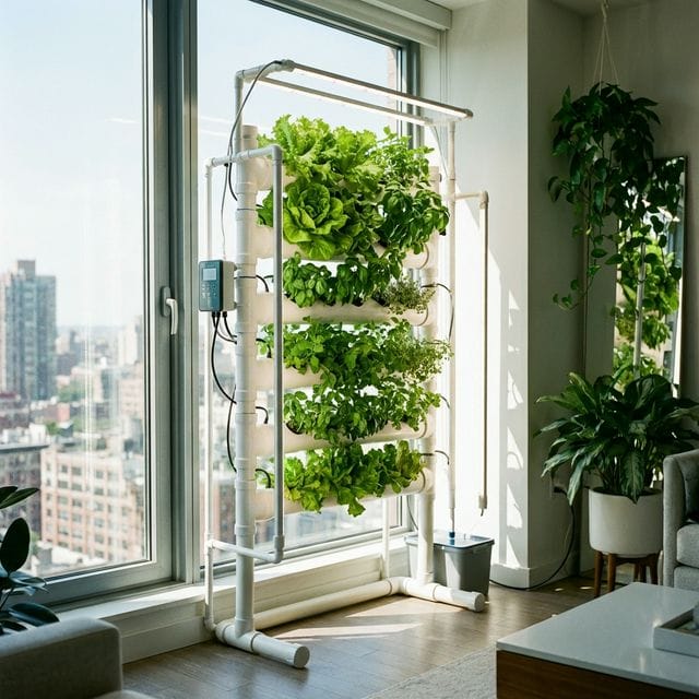 Cozy studio apartment balancing a reptile terrarium, a bird cage, and safe hanging indoor plants