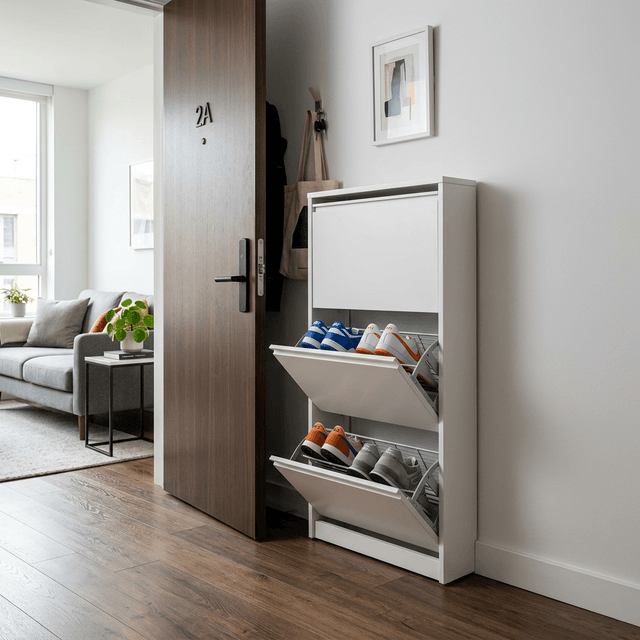 how to organize shoes in an apartment with no entryway