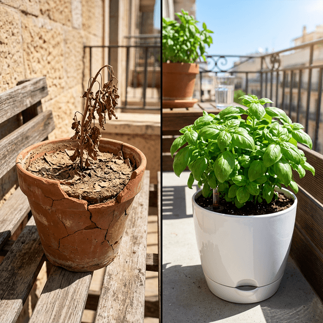 self watering planters vs regular pots balcony