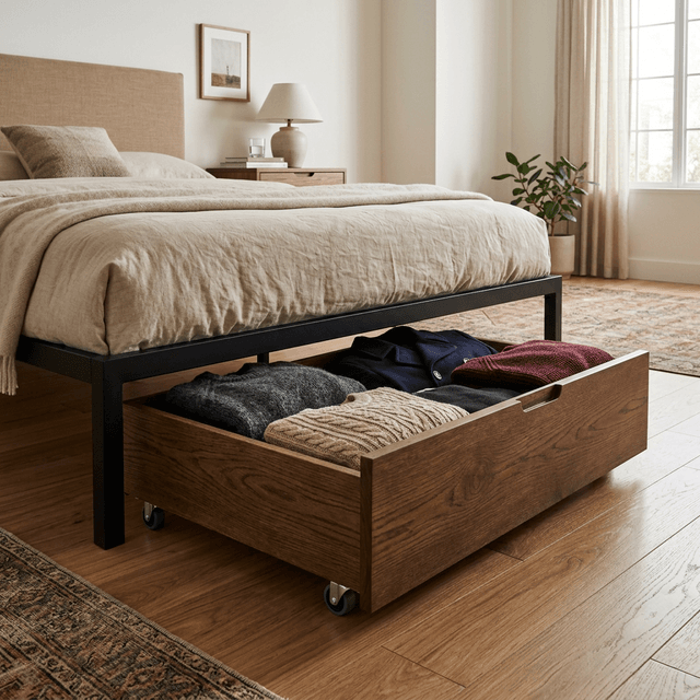 Solid Wood Rolling Storage Drawer