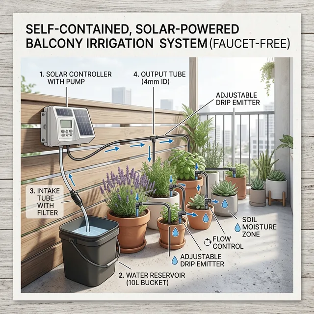 Smart Watering Systems for Balcony Without Tap: The Renter's Engineering Hack 3 Technical diagram of a faucet-free irrigation system