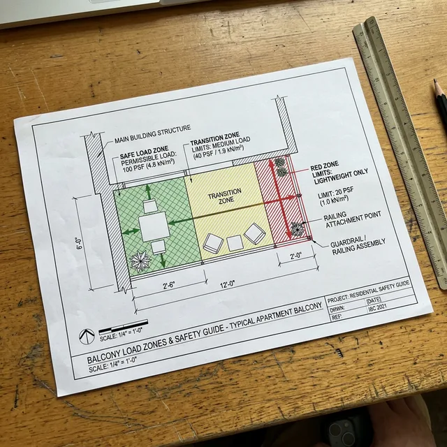How to Calculate Balcony Weight Limits: The 10-Pot Safety Test 2 Balcony load zones technical blueprint