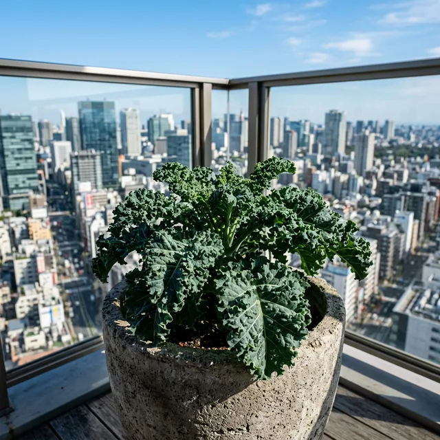 7 Best Wind-Resistant Vegetables for High-Rise Balconies (2026) 2 Dwarf Blue Curled Kale on a windy balcony