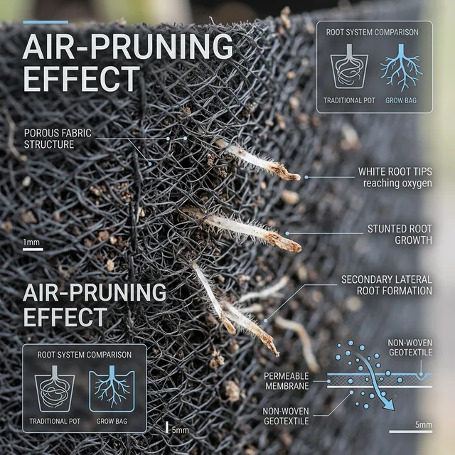 Technical close-up of Air-Pruning effect
