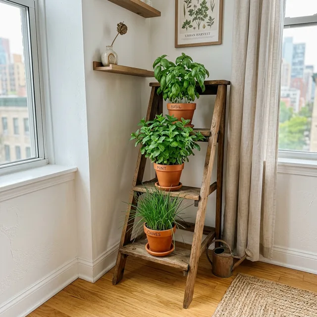 Container Gardening for Micro Apartments: The 2026 Space-Saving Guide 3 Tiered herb garden setup in a studio corner