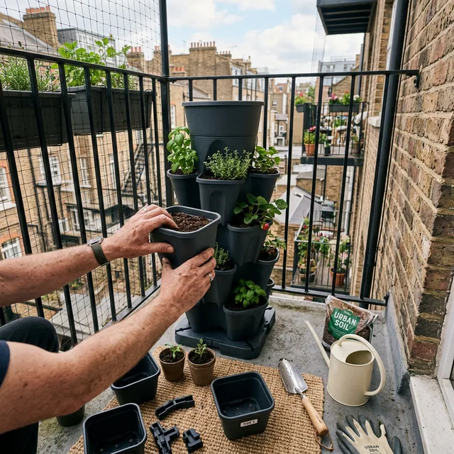 Best Vertical Vegetable Garden Systems for Balconies: The 2026 Space-Saving Review 2 POV of hands assembling a modular vertical garden system