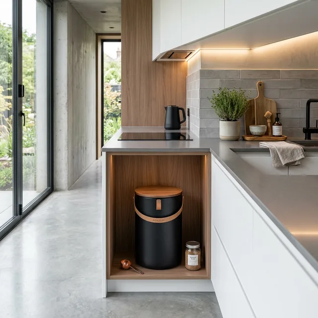 5 Best Compact Composters for Studio Apartments to Stop Odors 2 compact indoor composter setup in a studio apartment kitchen