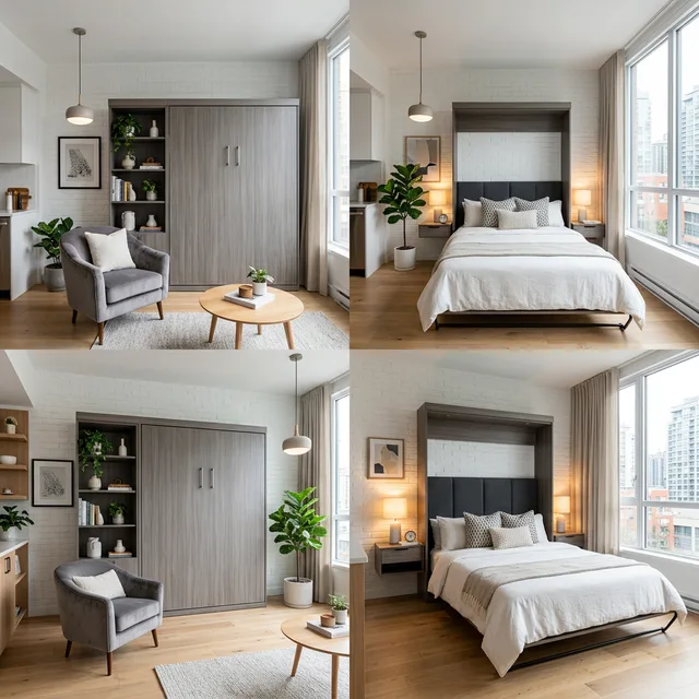 7 Best Murphy Beds for Studio Apartments (Space Savers) 2 stylish murphy bed setup in a small studio apartment