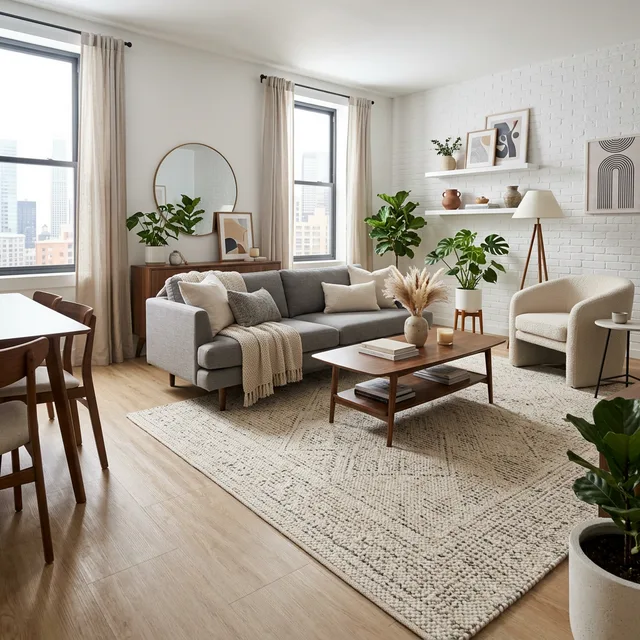 How to Hide Ugly Apartment Flooring (Renter-Friendly Hacks) 2 stylish apartment with renter-friendly temporary flooring