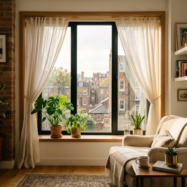 stylish curtains hung using no-drill methods in an apartment