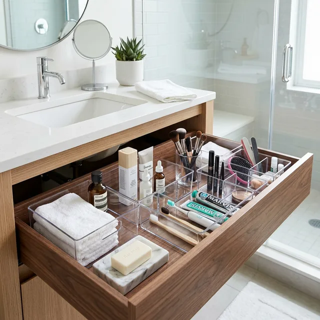 7 Best Bathroom Drawer Organization Systems for Urban Apartments 2 modern apartment bathroom vanity drawer organization with acrylic dividers