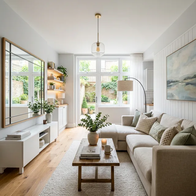 bright and airy basement apartment living room designed to maximize natural light