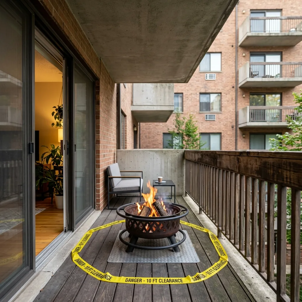 Balcony fire pit 10ft clearance danger zone