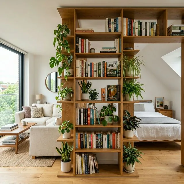 bookshelf room divider studio apartment